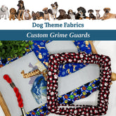Dog-themed fabric grime guards for scroll frames, qsnaps, nurge frames and embroidery hoop frames.